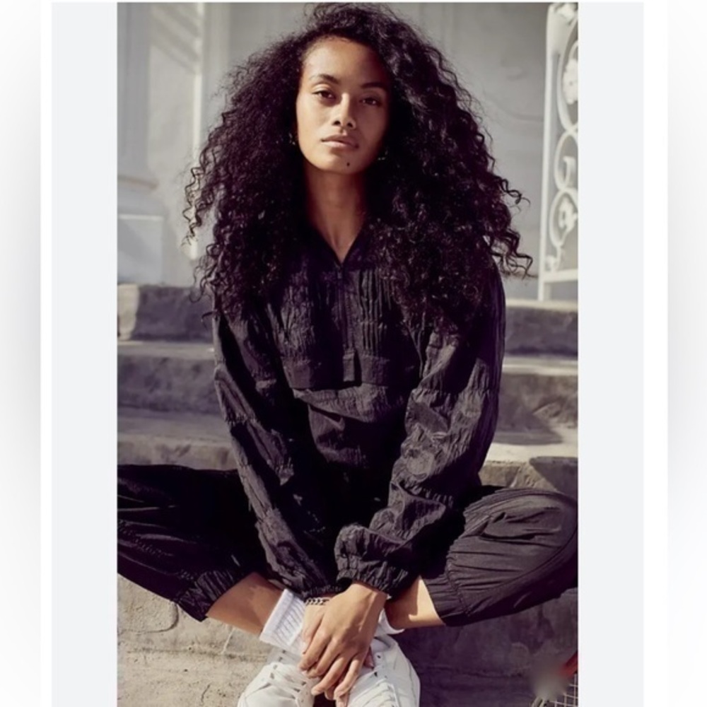 Free People Movement Black Windbreaker Baby Got Track Jacket